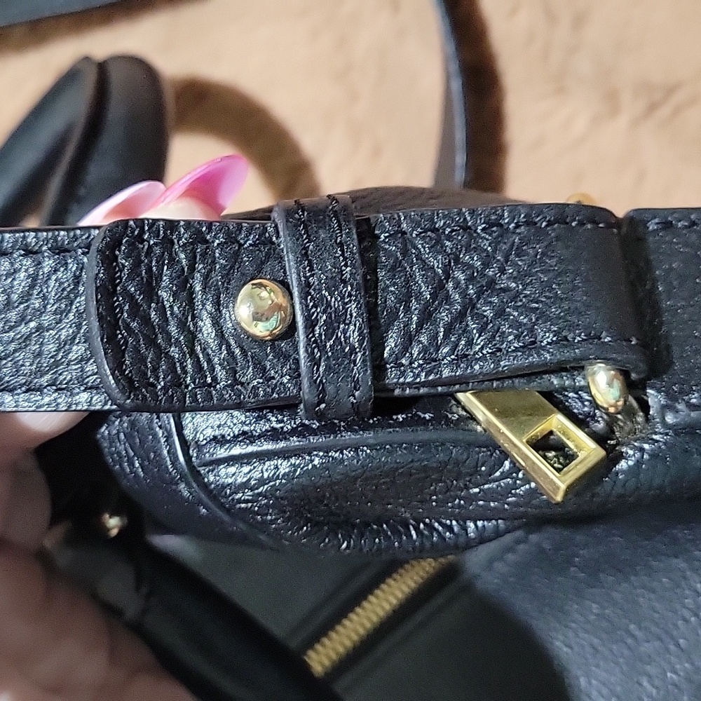 Rachel by Rachel Roy Black Leather Handle Bag with Wristlet with Removable Strap - Picture 10 of 11
